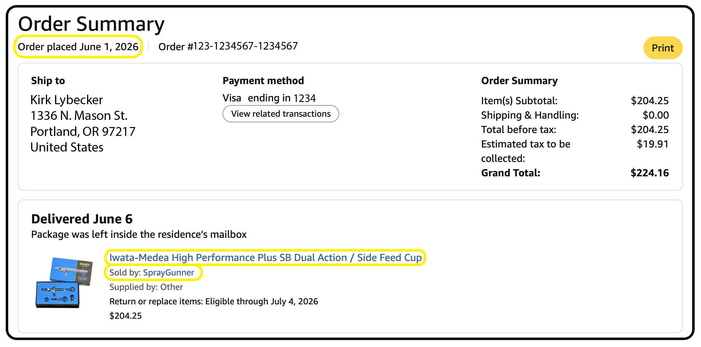 Proof of purchase example