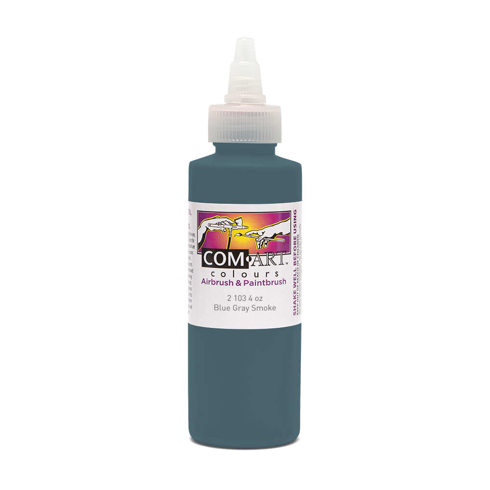 Com Art Colours Water-Based Acrylic Transparent Blue Gray Smoke 4oz For Airbrush And Paintbrush