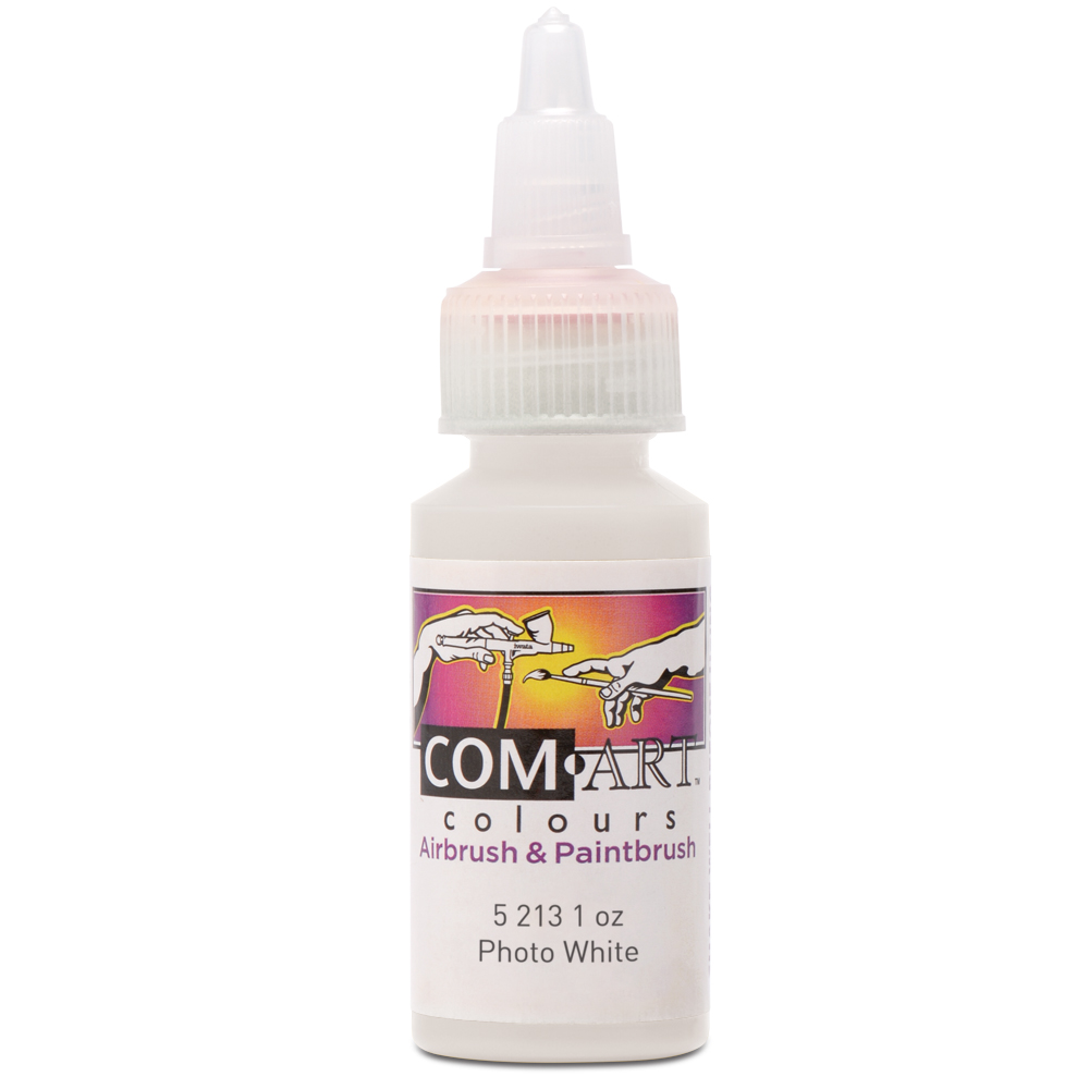 Com Art Colours Water-Based Acrylic Opaque Photo White 1oz For Airbrush And Paintbrush