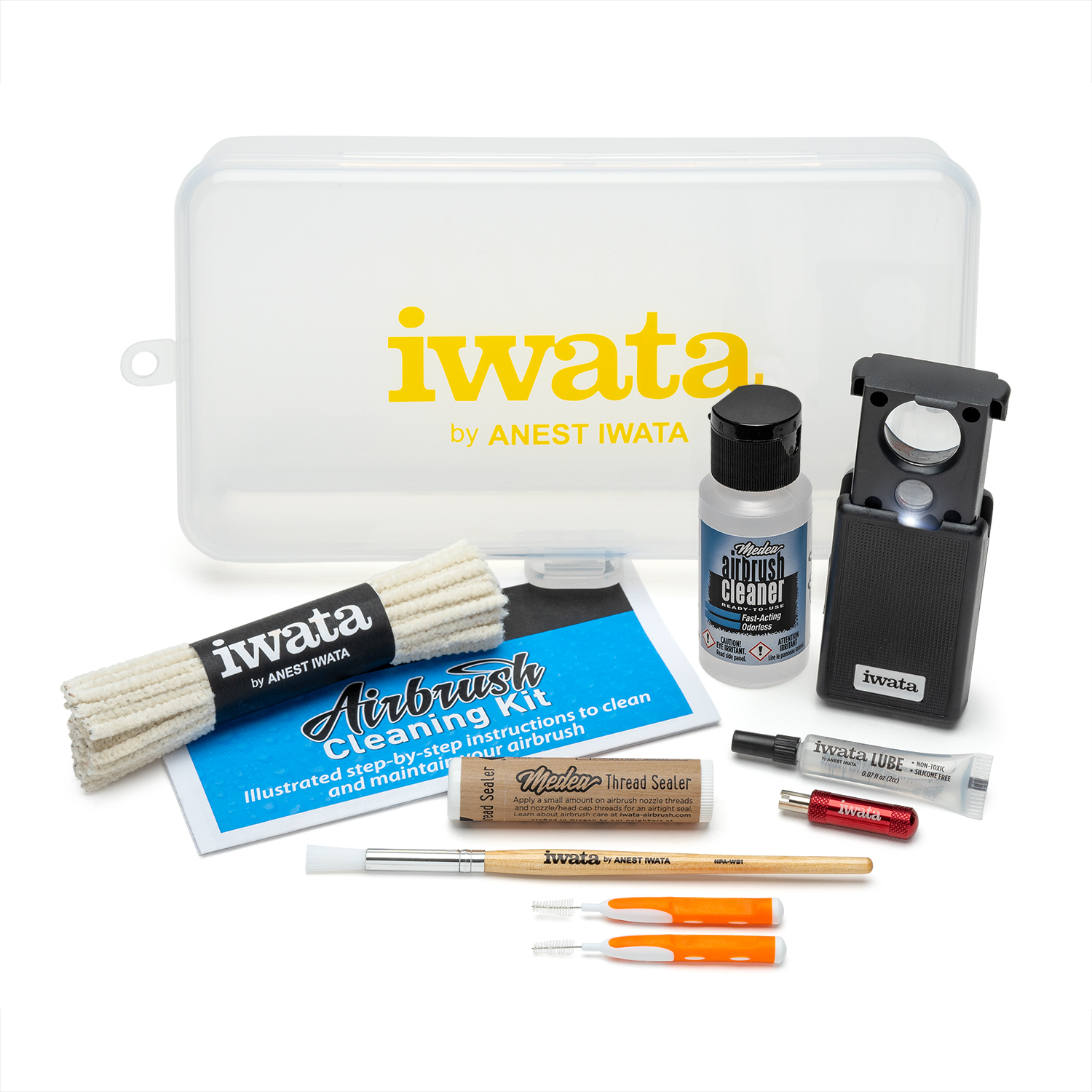 Iwata® Airbrush Cleaning Station With 10 Brushes and Fume-Free Pot.